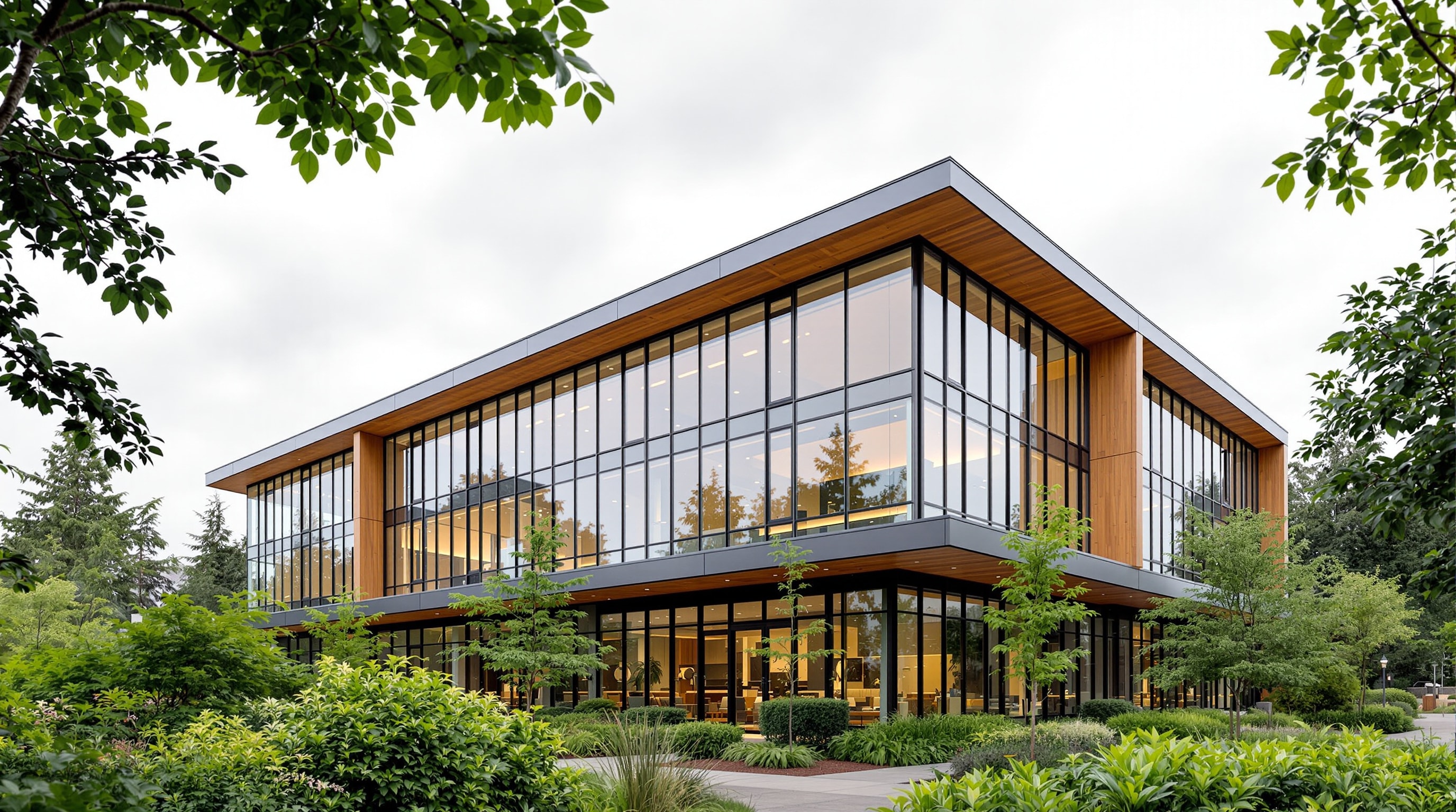 Modern sustainable commercial office building in a Northwest city