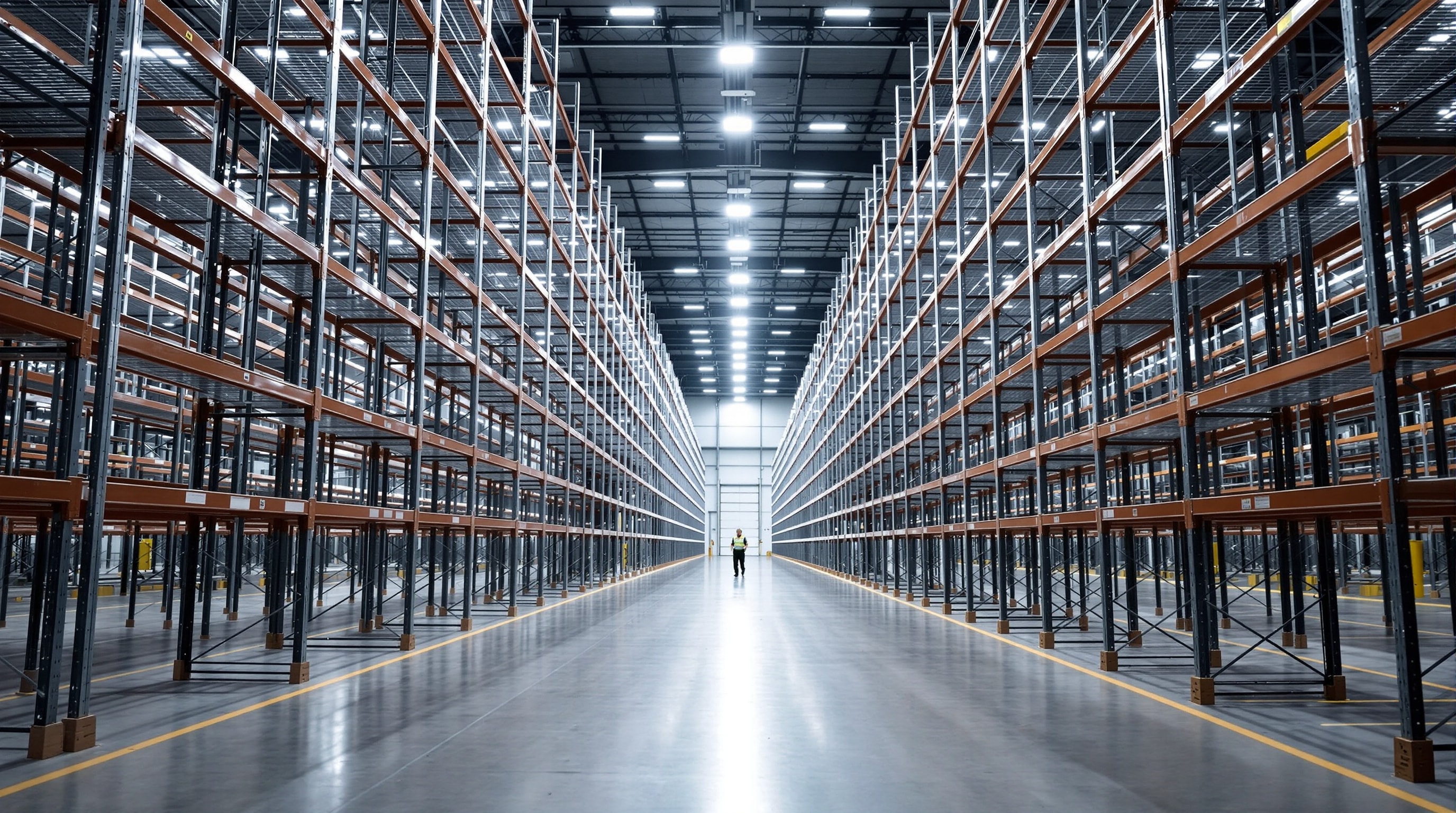 Modern warehouse interior lit by efficient LED high-bay fixtures